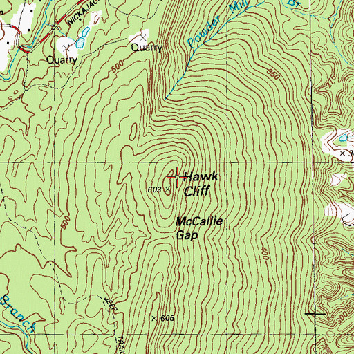 Topographic Map of Hawk Cliff, GA