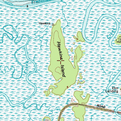 Topographic Map of Hawkins Island, GA