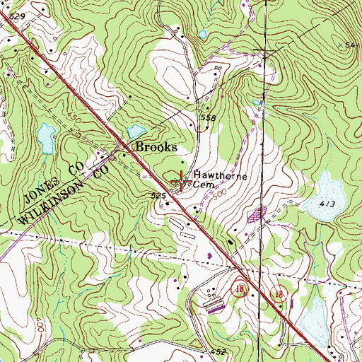 Topographic Map of Hawthorne Cemetery, GA