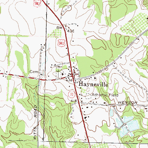 Topographic Map of Hayneville, GA
