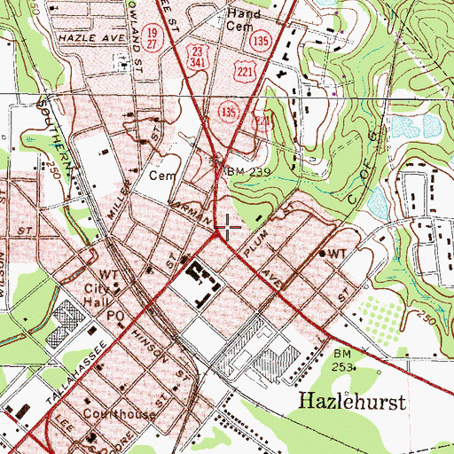 Topographic Map of Hazlehurst, GA