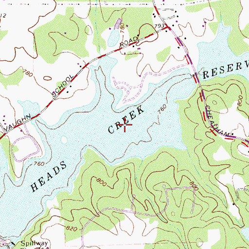 Topographic Map of Heads Creek Reservoir, GA