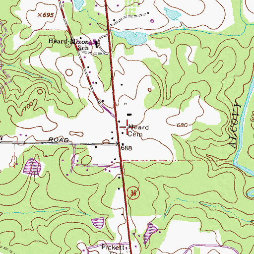 Topographic Map of Heard Cemetery, GA