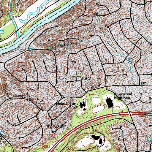 Topographic Map of Heards Cemetery, GA