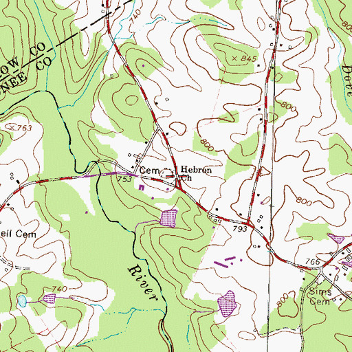 Topographic Map of Hebron Church, GA