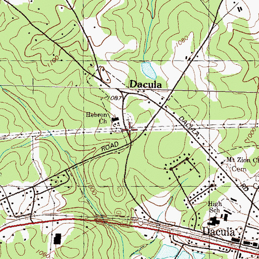 Topographic Map of Hebron Church, GA