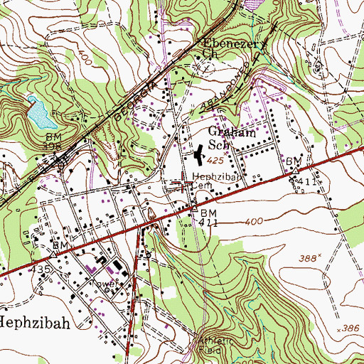 Topographic Map of Hephzibah Cemetery, GA