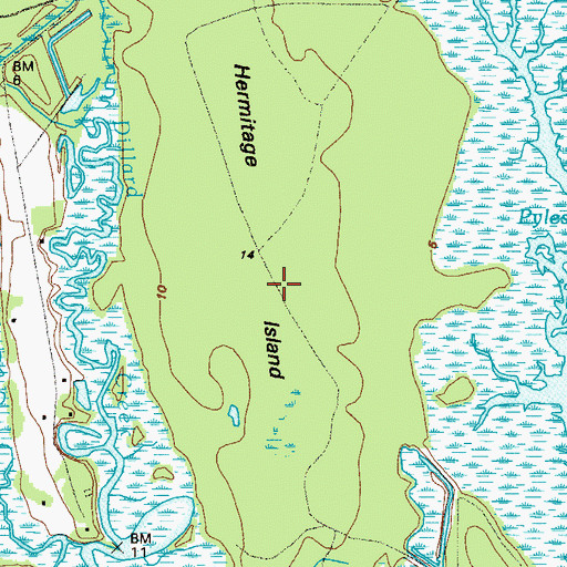 Topographic Map of Hermitage Island, GA