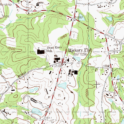 Topographic Map of Hickory Flat, GA