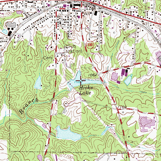 Topographic Map of Hicks Lake, GA