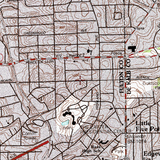 Topographic Map of Highland School, GA