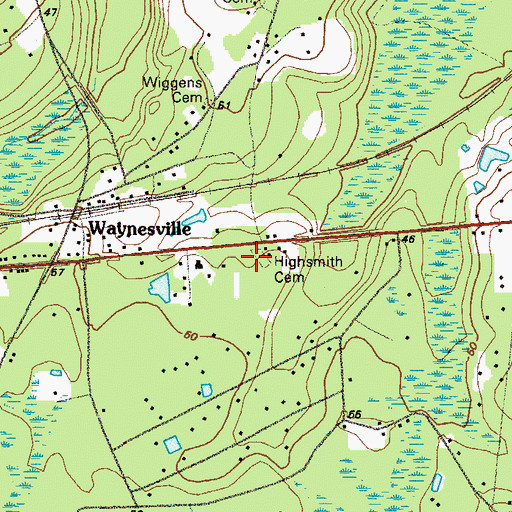Topographic Map of Highsmith Cemetery, GA