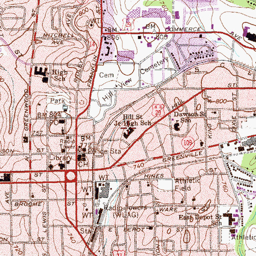 Topographic Map of Hill Street Junior High School, GA
