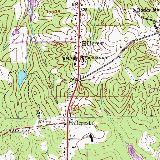 Topographic Map of Hillcrest, GA