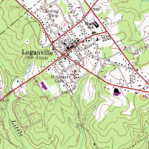 Topographic Map of Hillcrest Cemetery, GA