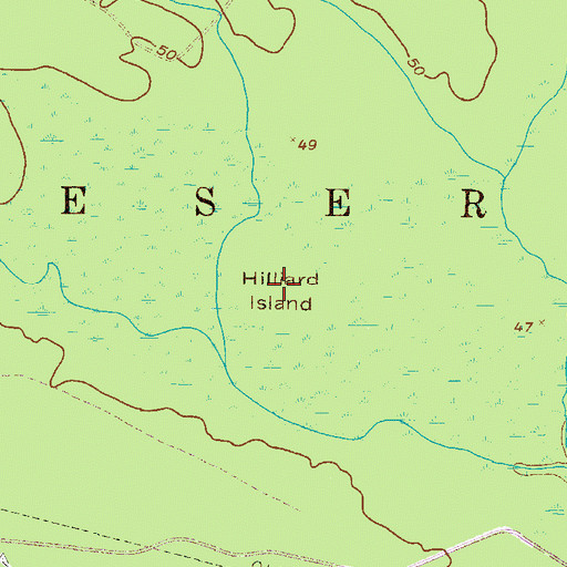 Topographic Map of Hilliard Island, GA