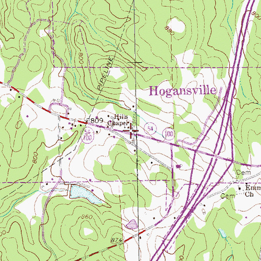 Topographic Map of Hills Chapel, GA