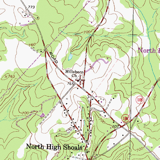 Topographic Map of Hillsboro Church, GA