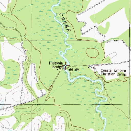Topographic Map of Hilltonia Bridge, GA