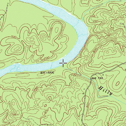 Topographic Map of Hilly Mill Creek, GA