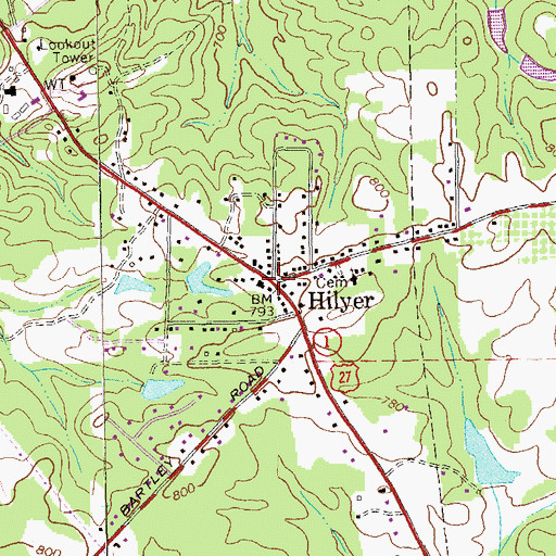 Topographic Map of Hilyer, GA