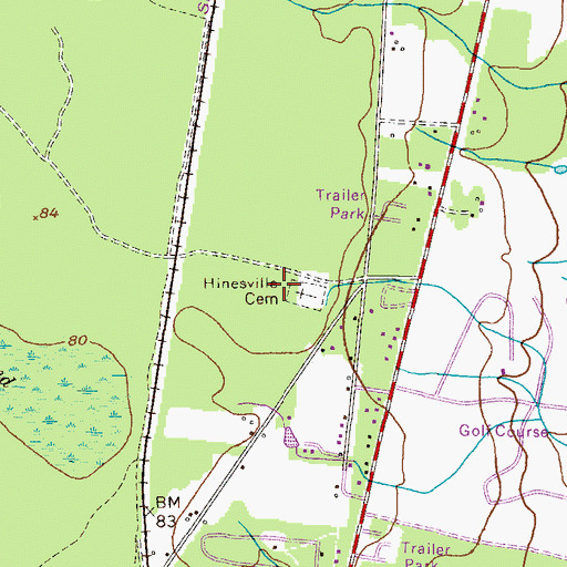 Topographic Map of Hinesville Cemetery, GA