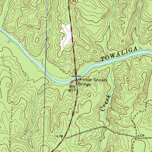 Topographic Map of Hinton Shoals Bridge, GA