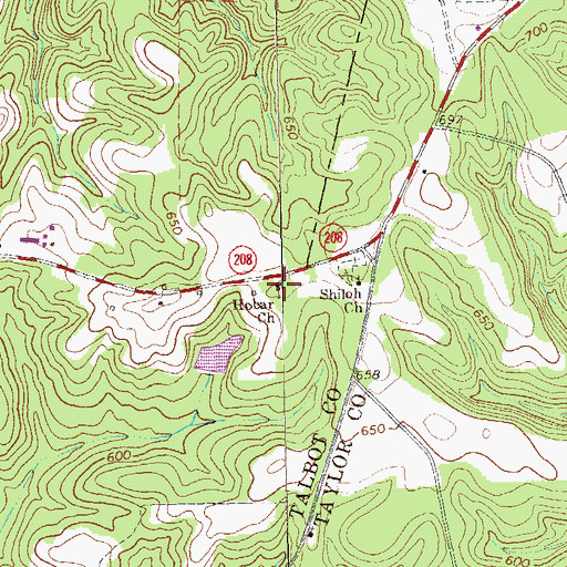 Topographic Map of Hobar Church, GA