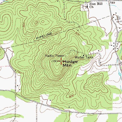 Topographic Map of Hodge Mountain, GA