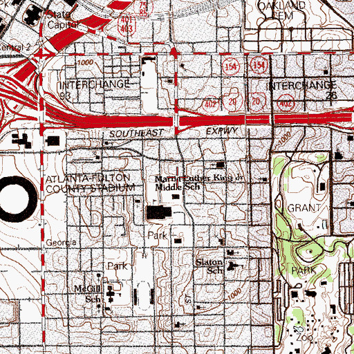 Topographic Map of Southside High School, GA