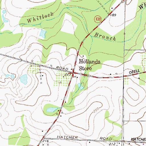 Topographic Map of Hollands Store, GA