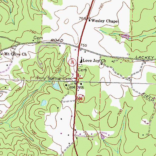 Topographic Map of Holly Springs Cemetery, GA