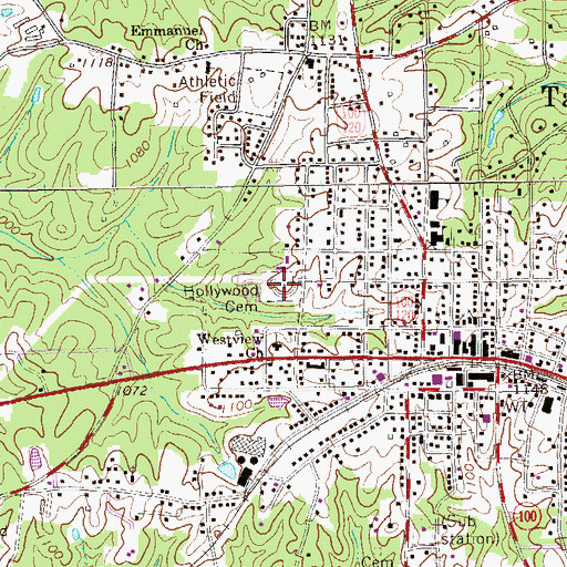 Topographic Map of Hollywood Cemetery, GA