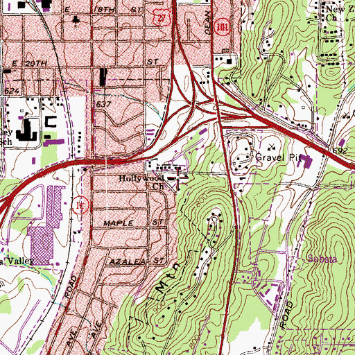 Topographic Map of Hollywood Church, GA