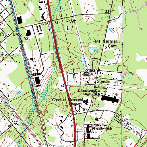Topographic Map of Homeland Cemetery, GA