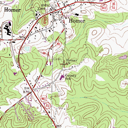 Topographic Map of Homer Church, GA