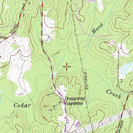 Topographic Map of Hood Branch, GA