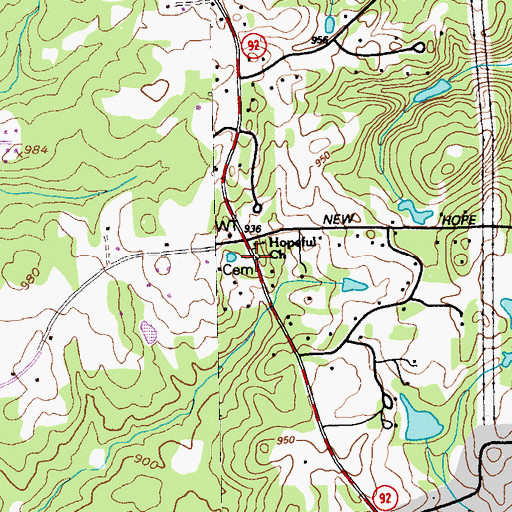 Topographic Map of Hopeful Church, GA