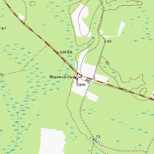 Topographic Map of Hopewell Church, GA