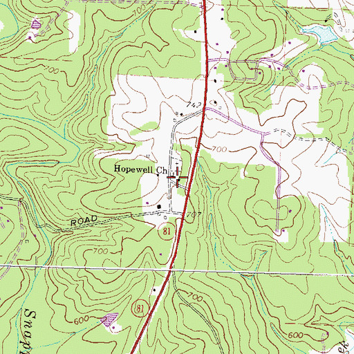 Topographic Map of Hopewell Church, GA