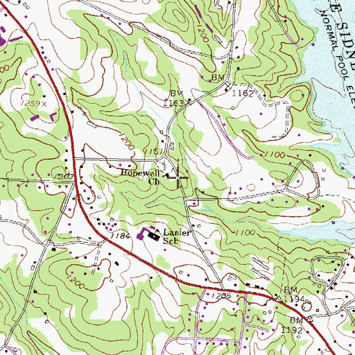 Topographic Map of Hopewell Church, GA