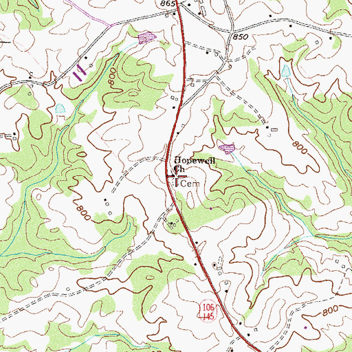 Topographic Map of Hopewell Church, GA