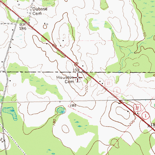 Topographic Map of Houston Cemetery, GA