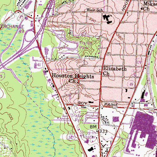 Topographic Map of Houston Heights Church, GA