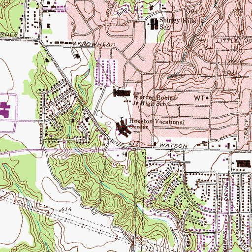 Topographic Map of Houston Vocational Center, GA