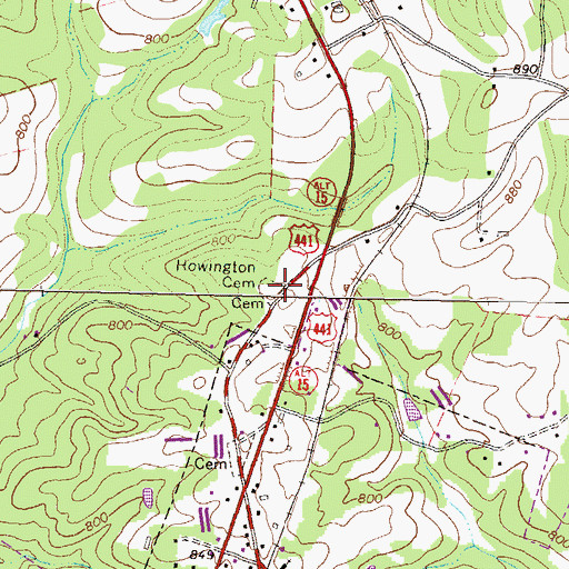 Topographic Map of Howington Cemetery, GA