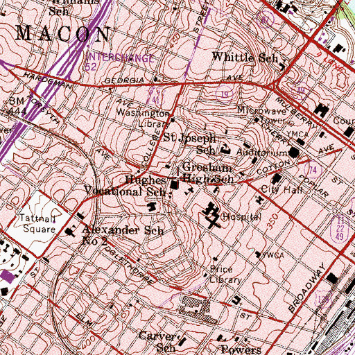 Topographic Map of Hughes Vocational School, GA