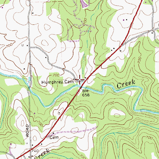 Topographic Map of Humphrey Cemetery, GA