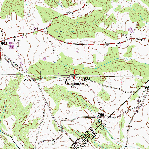 Topographic Map of Hurricane Church, GA