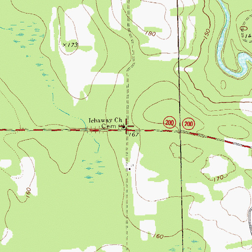 Topographic Map of Ichaway Church, GA